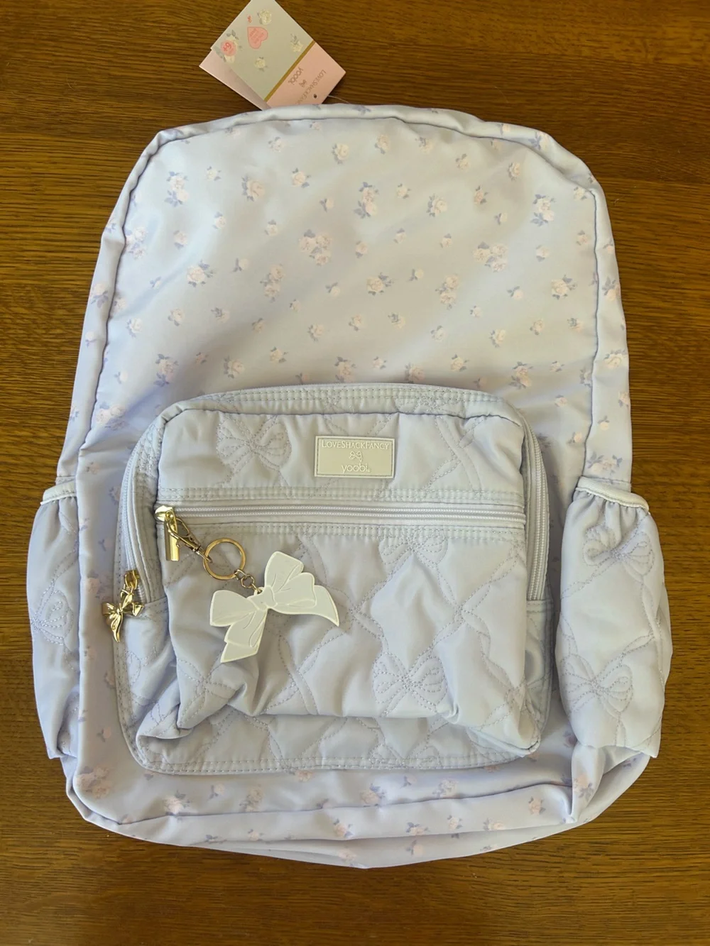 LoveShackFancy x Yoobi Quilted Light Lavender Backpack with Bow Charm